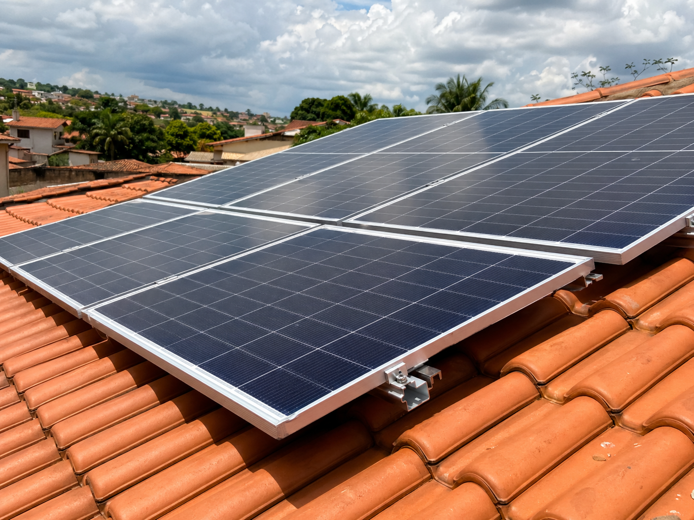 Casa com painéis solares no telhado